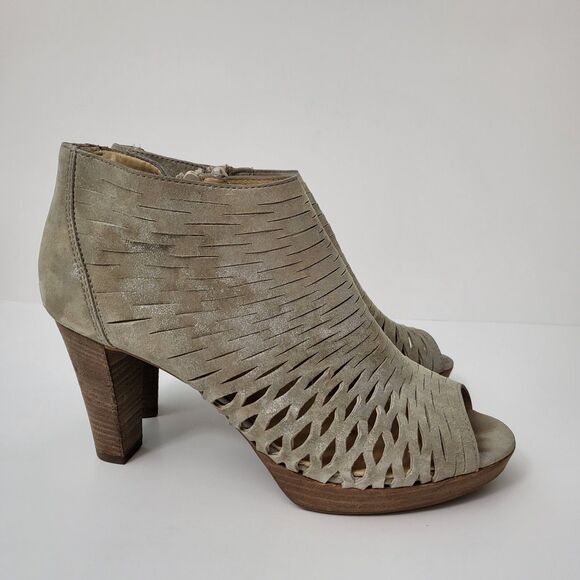Paul Green Shoes - PAUL GREEN Tacey Peep Toe Bootie Womens 8.5 UK 6 Metallic Beige Leather Cut Out